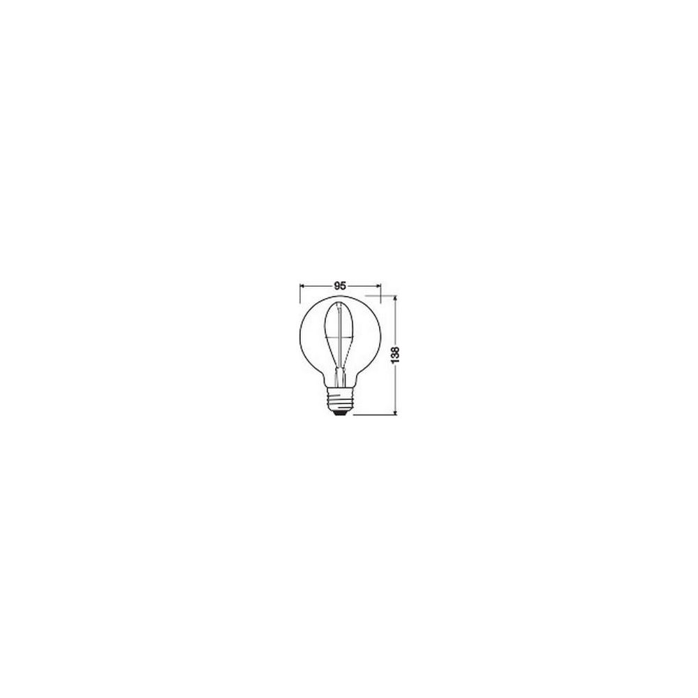 Dessin technique d'une ampoule avec dimensions de 95mm et 138mm.