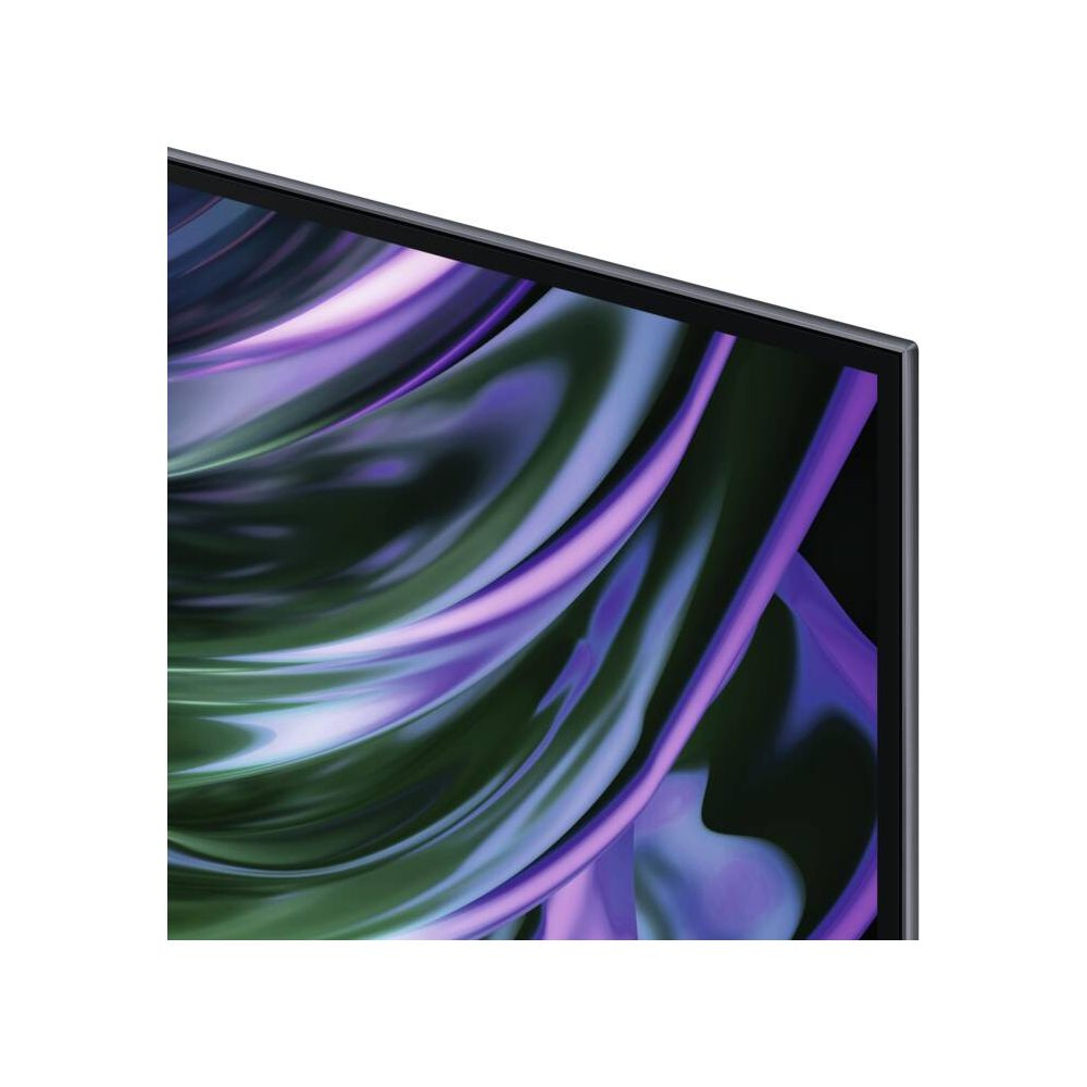 Vagues abstraites violettes et vertes sur fond sombre.