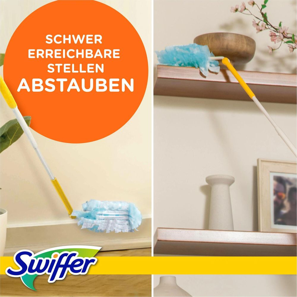 Ein Swiffer Staubwedel reinigt Regale und schwer erreichbare Stellen.