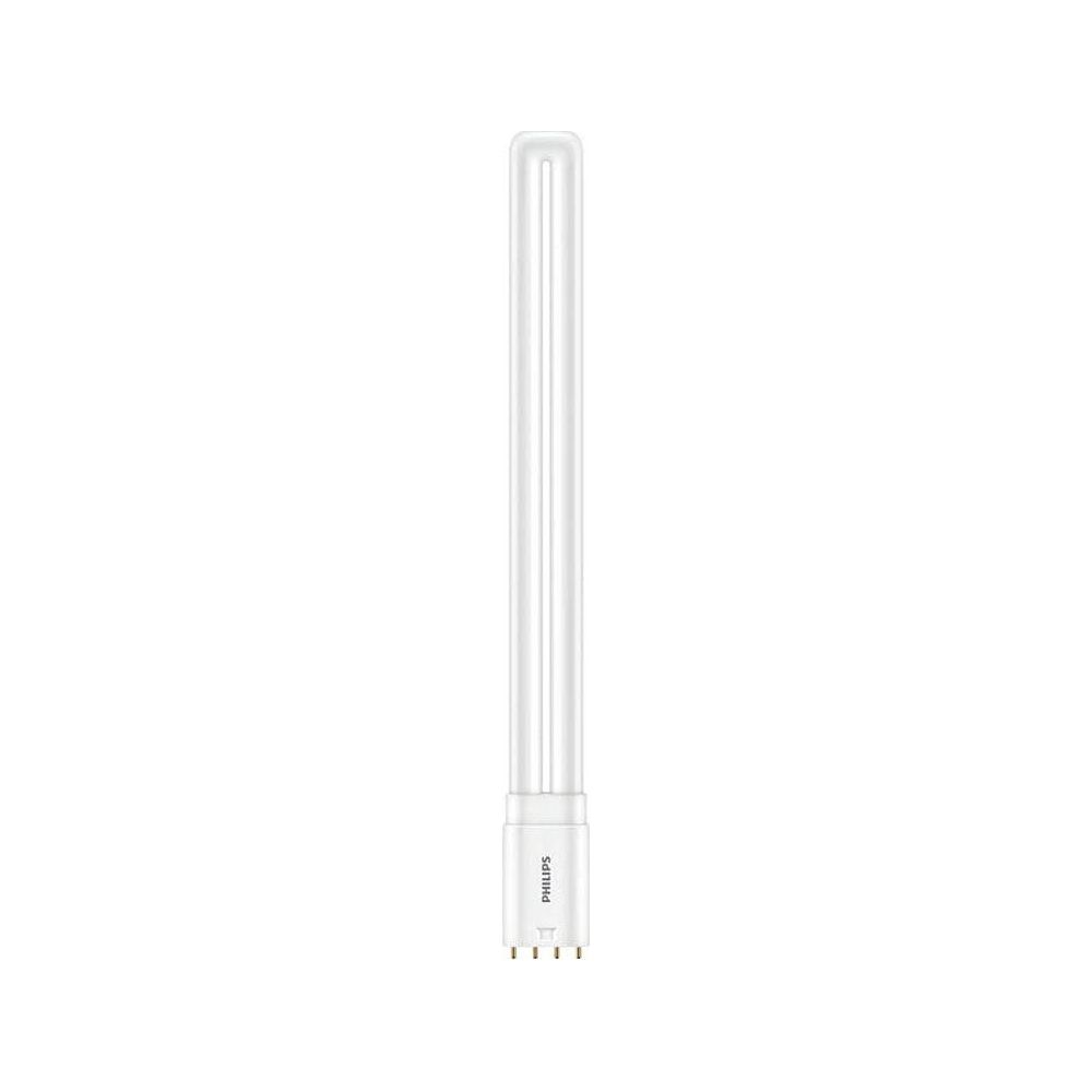 Un tube fluorescent blanc avec quatre broches à la base.