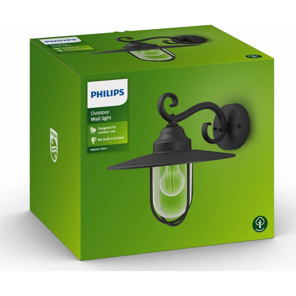 Schwarze Wandleuchte für den Außenbereich von Philips, Modell Pasture.