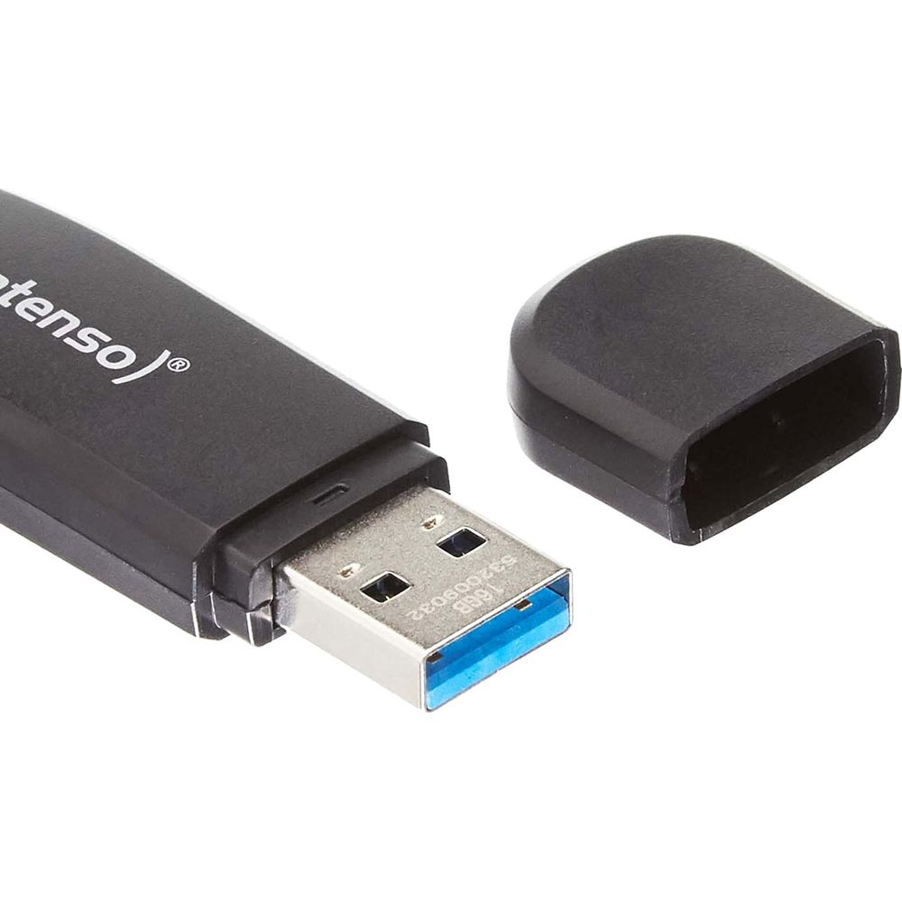 Czarny pendrive bez nasadki. Widoczny jest złącz.