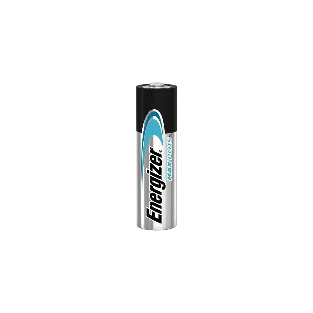 Pojedyncza bateria AA Energizer MaxPlus stoi na białym tle.