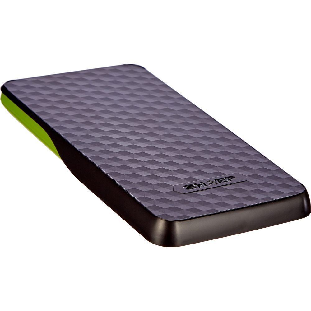 Czarny dysk zewn&trade;trzny z romboidalnym wzorem i zielonym akcentem.