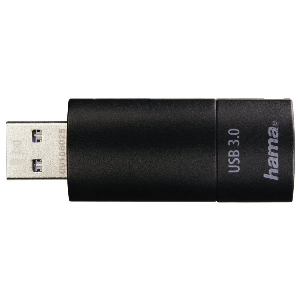 Clé USB noire avec connecteur USB 3.0 et logo Hama.