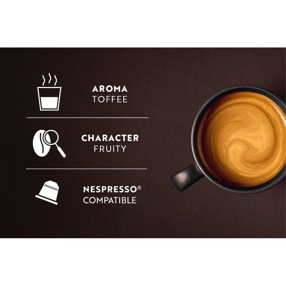 Kaffee mit Toffee-Aroma, fruchtigem Charakter, Nespresso-kompatibel.