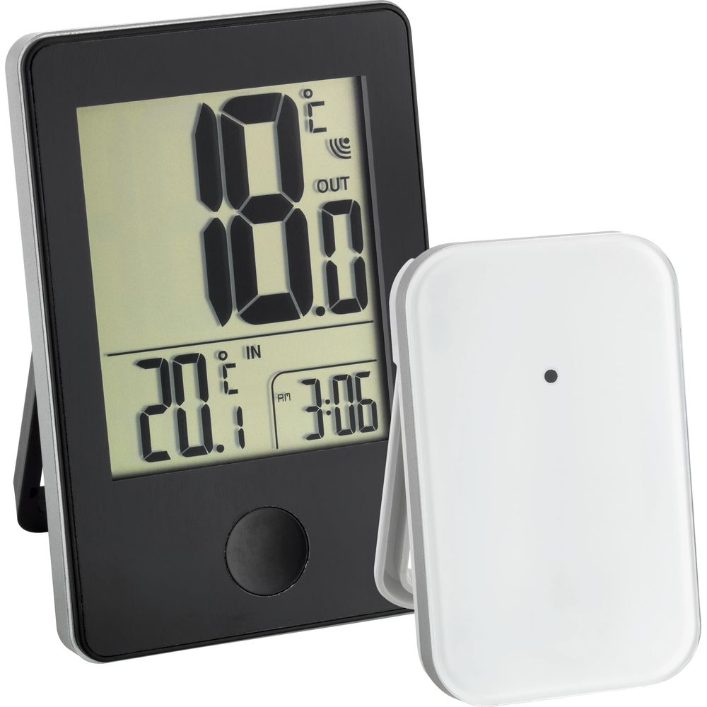 Thermomètre numérique et émetteur affichent 10,0 C extérieur et 20,1 C intérieur.