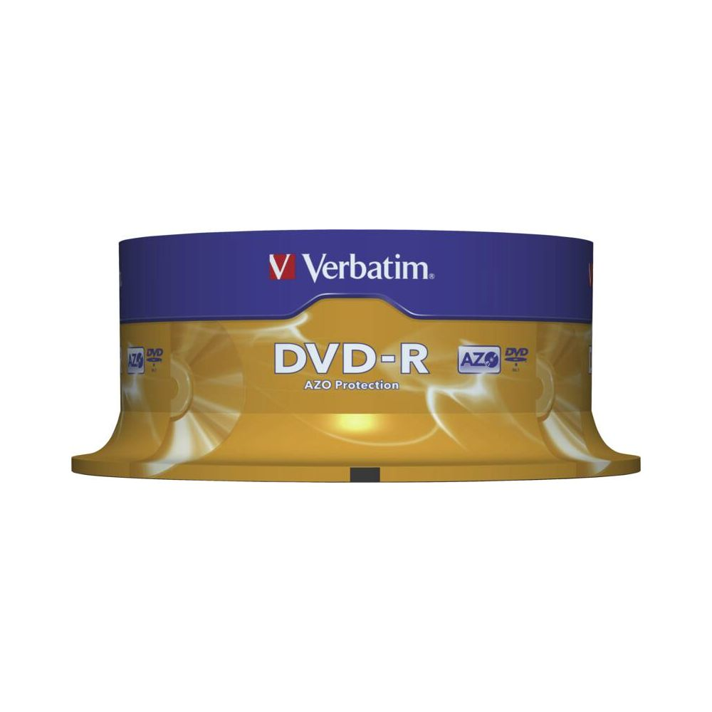 Niezbędnik Verbatim DVD-R z ochroną AZO, żółto-niebieski design.