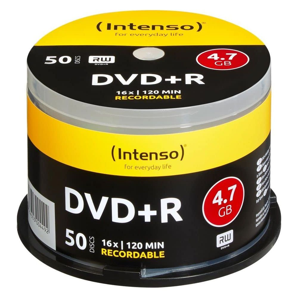 Wrzeciono 50 płyt Intenso DVD+R, 4,7 GB, 16x, nagrywalne.