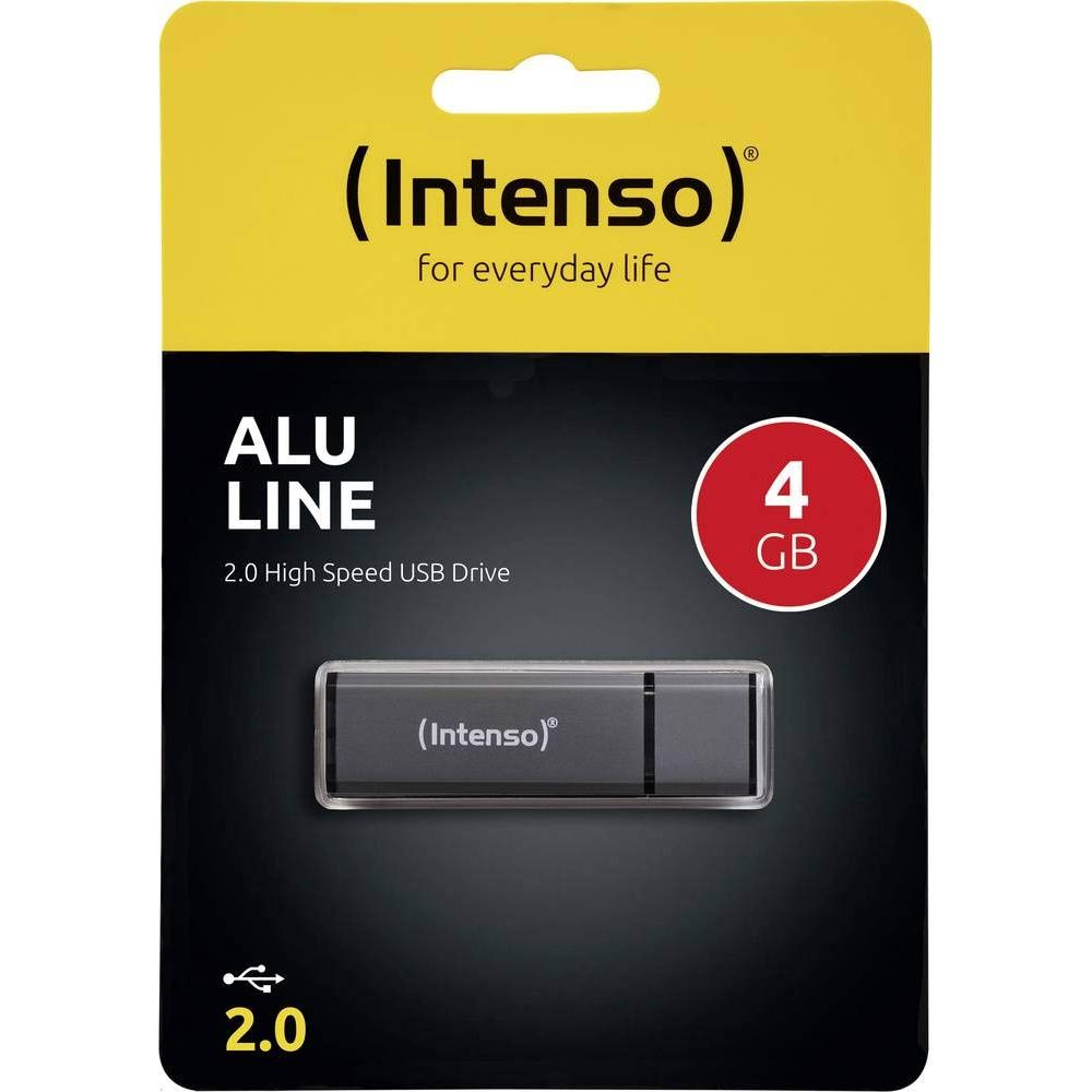 Intenso ALU LINE 4 GB USB 2.0 stick op zwarte achtergrond.