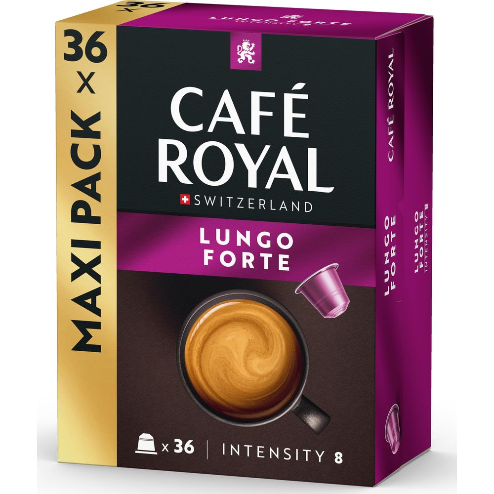 Confezione Café Royal Lungo Forte con 36 capsule, intensità 8.