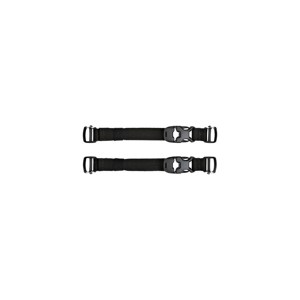 Deux sangles noires avec boucles noires sur fond blanc.