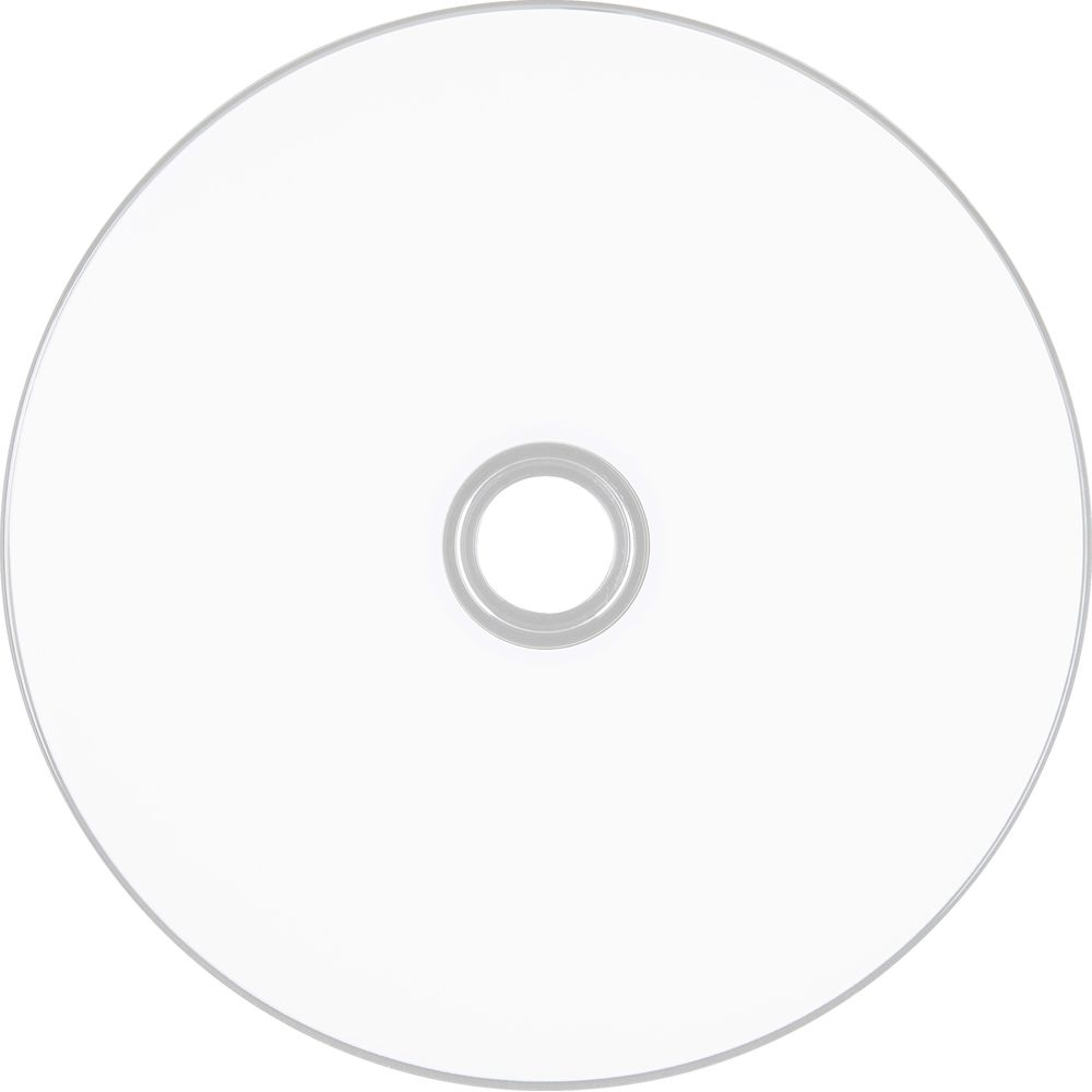 Eine leere, durchsichtige CD mit einem silbernen Rand und einem zentralen Loch.