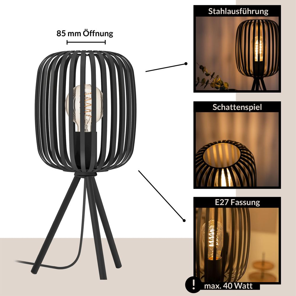Zwarte kooilamp met gloeilamp, 85mm opening.