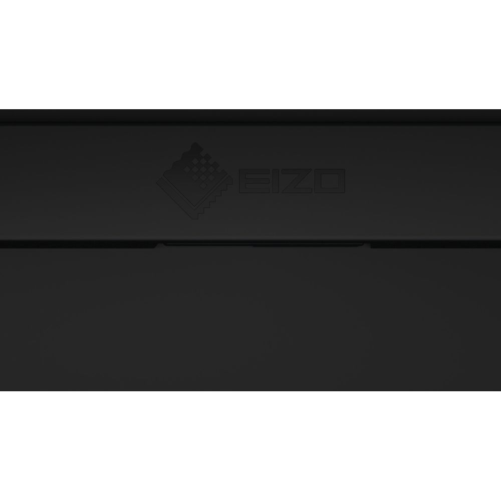 Cornice nera del monitor con logo EIZO e quadrato stilizzato.