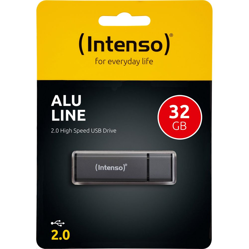 Emballage d'une clé USB Intenso ALU LINE, 32 Go, USB 2.0.