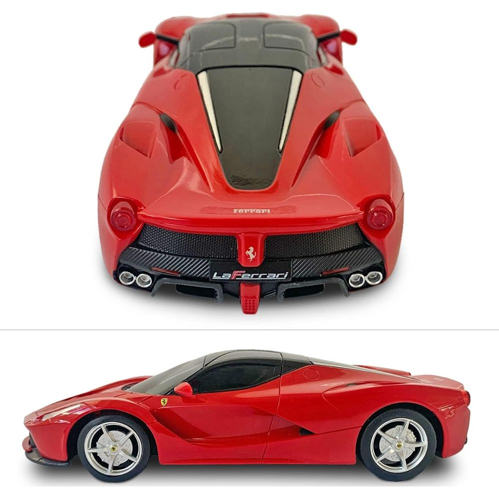 Roter Ferrari LaFerrari Spielzeugauto von vorne und von der Seite.