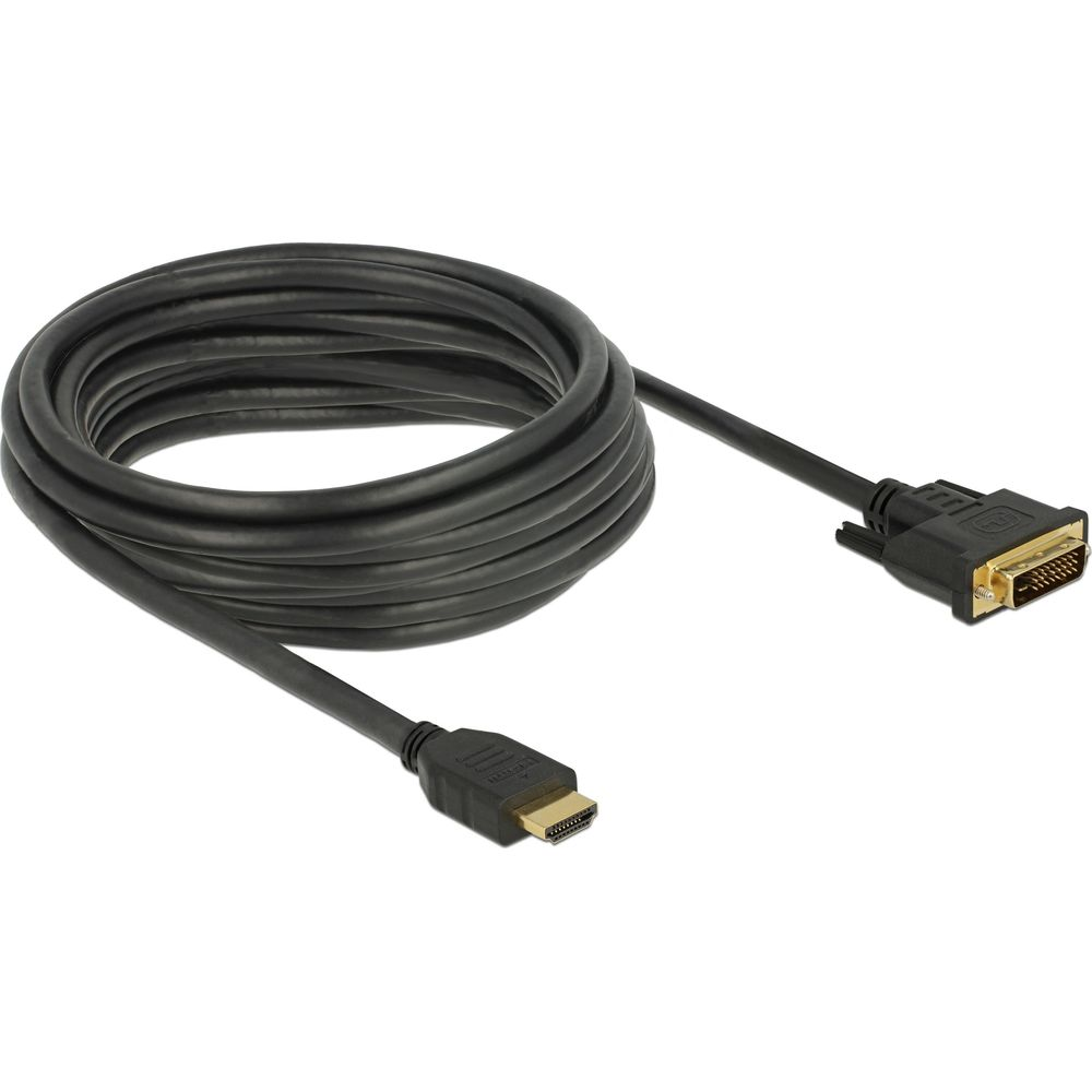 Zwarte HDMI naar DVI kabel op witte achtergrond.