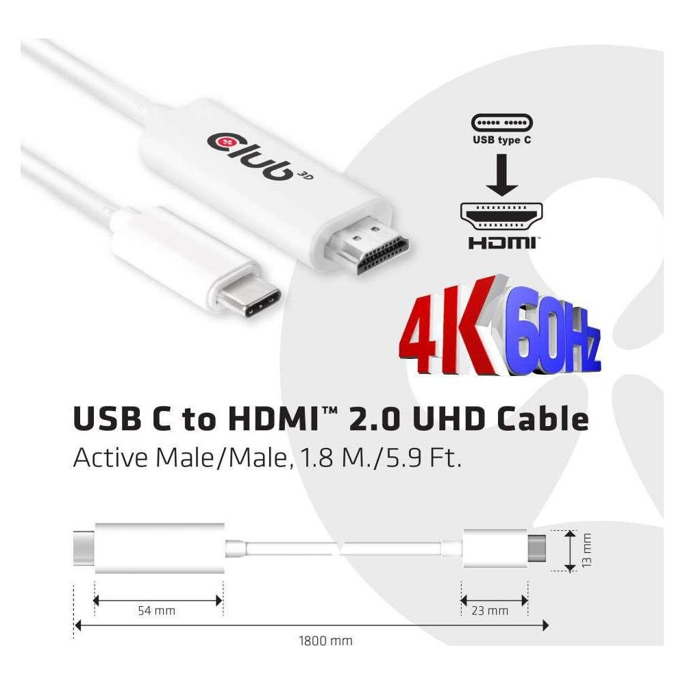 USB-C-zu-HDMI-Kabel (1,8 m) für 4K 60Hz mit Maßen.