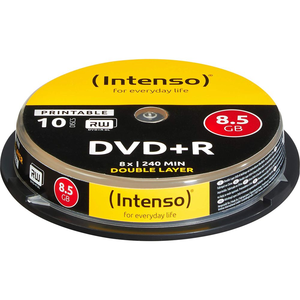 Opakowanie Intenso DVD+R Double Layer z 10 płytami do druku, 8.5 GB.