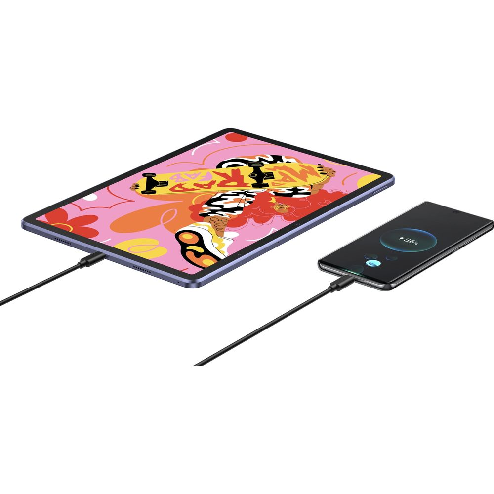 Ein Tablet mit bunter Grafik und ein Smartphone werden geladen.