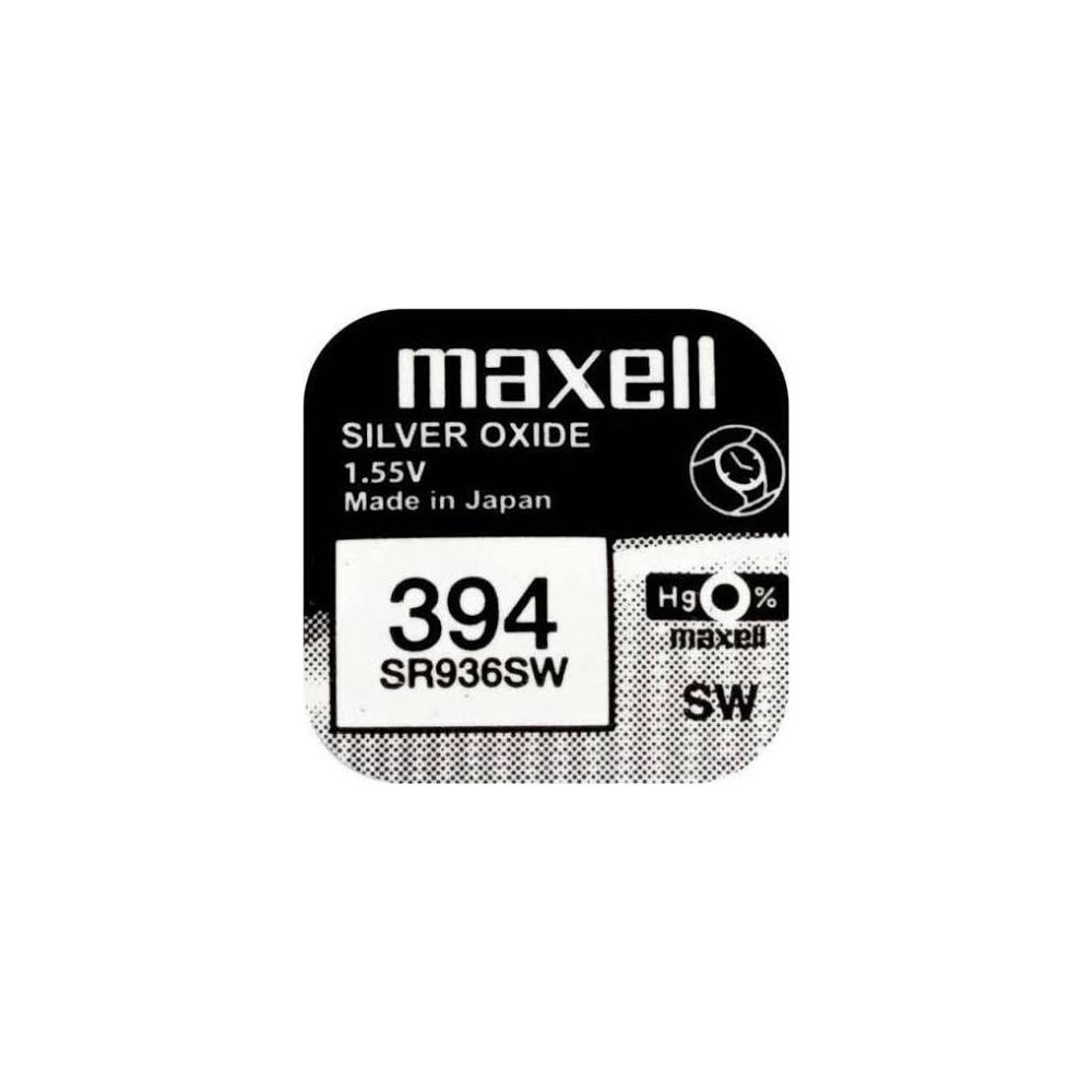 Maxell 394 Knopfzelle, Silberoxid, 1,55V, Made in Japan, SR936SW.