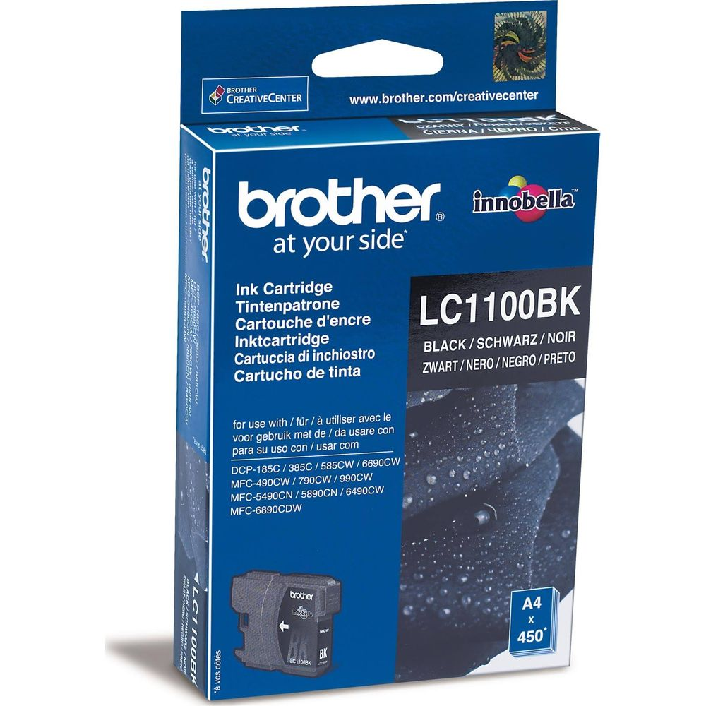 Brother LC1100BK Tintenpatrone in Schwarz, für Drucker mit A4-Format und 450 Seiten.