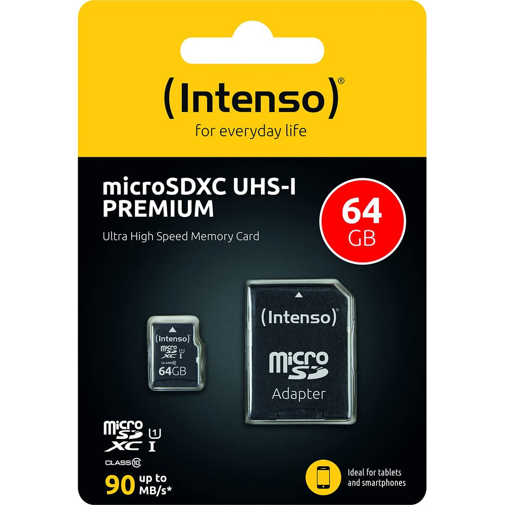 Intenso 64GB microSDXC UHS-I Premium Speicherkarte mit Adapter.