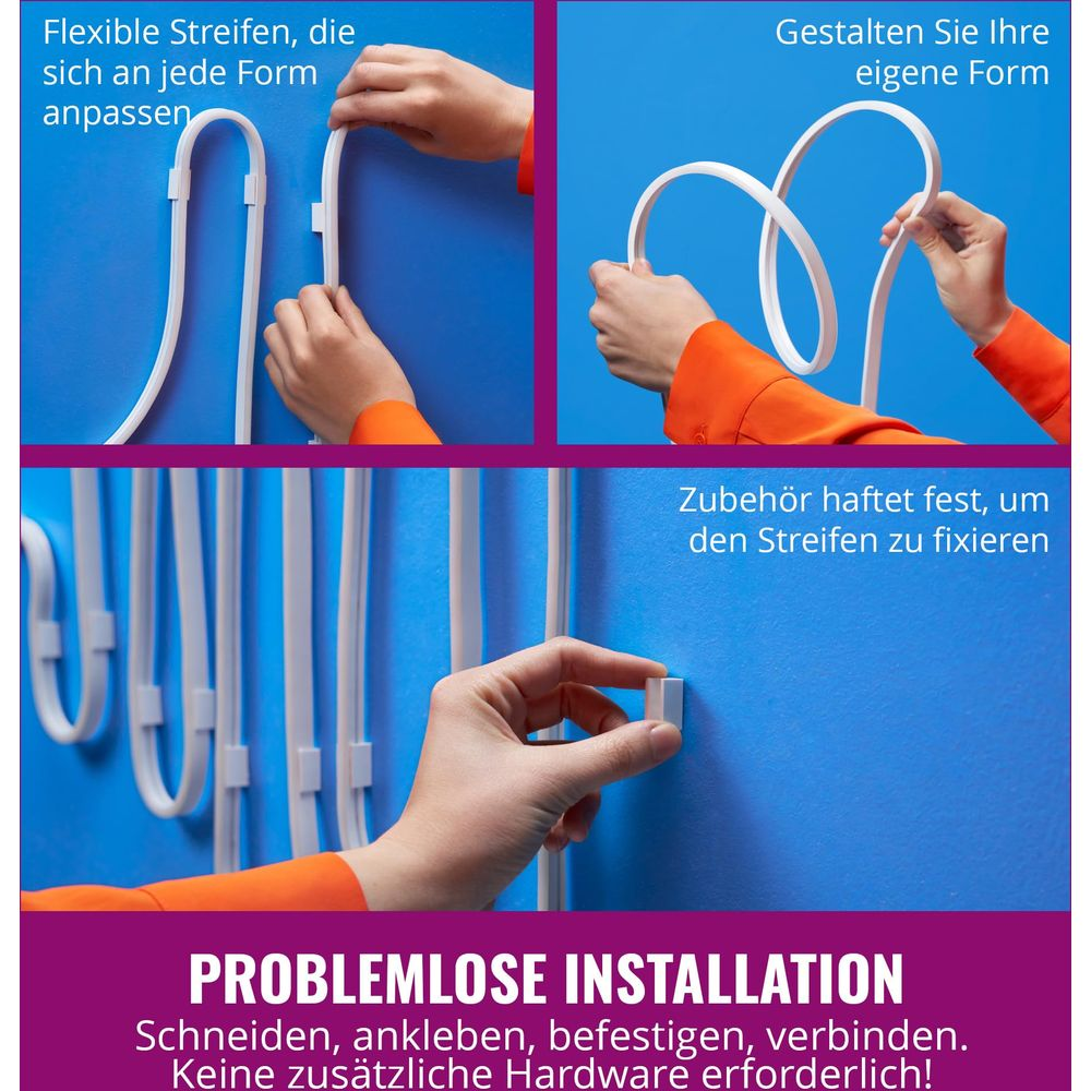 Flexible strips adapt, are shaped, and then fixed in place.