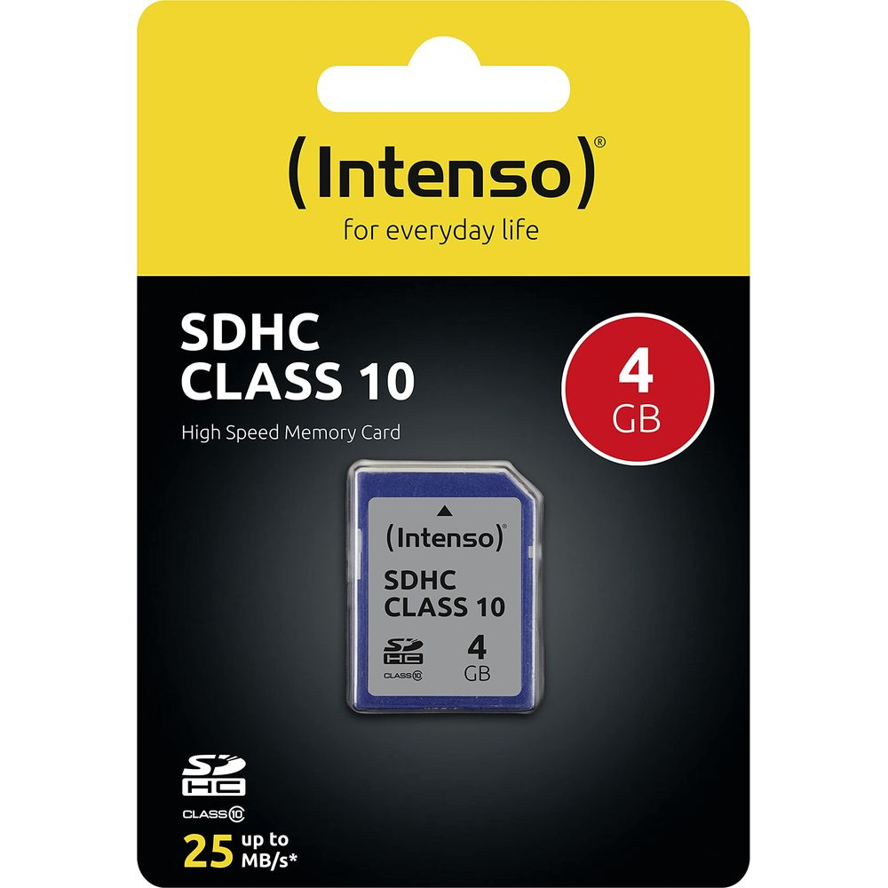 Carte mémoire Intenso SDHC Classe 10, 4 Go, jusqu'à 25 Mo/s.