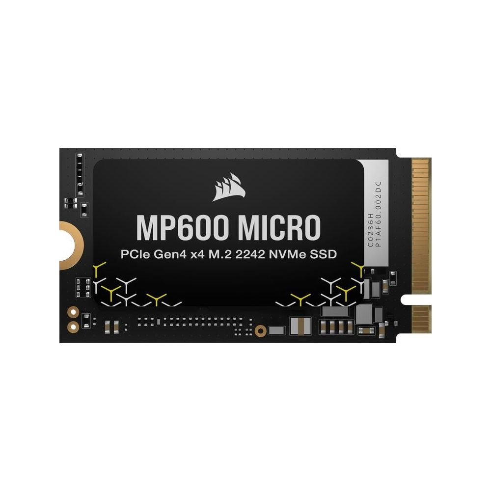 Dysk SSD Corsair MP600 Micro, PCIe Gen4 x4 M.2 2242 NVMe SSD. Czarny ze złotym złączem.