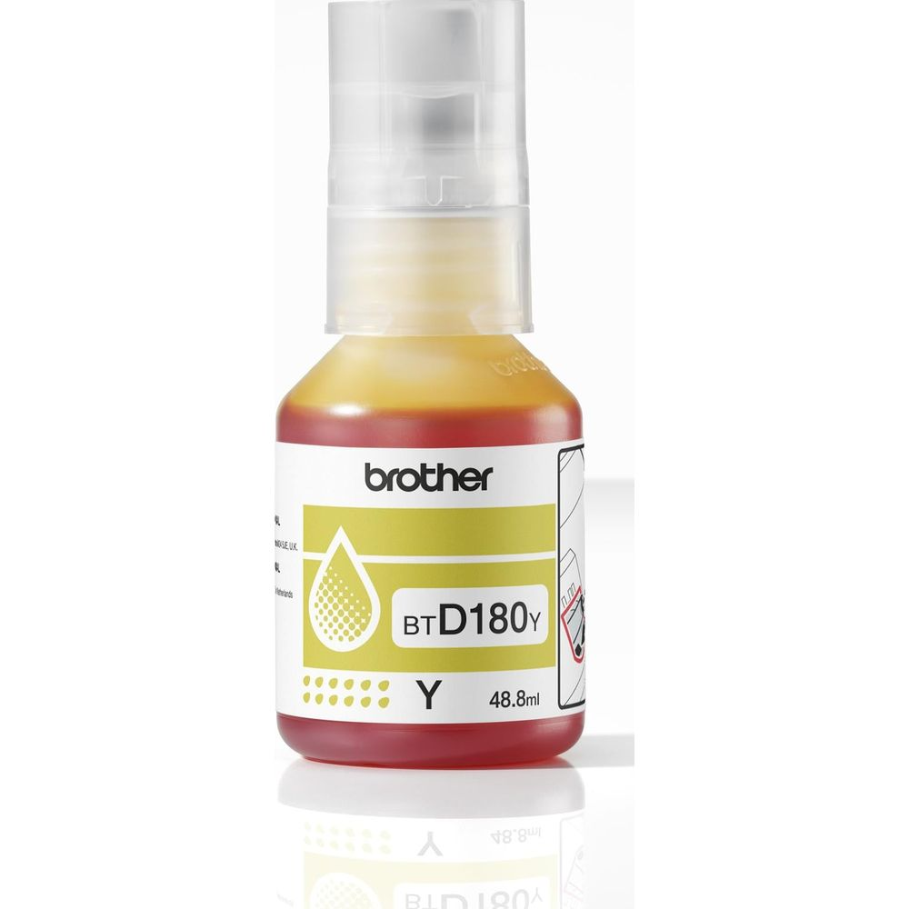 Żółta butelka z tuszem Brother BT-D180Y, 48,8ml.