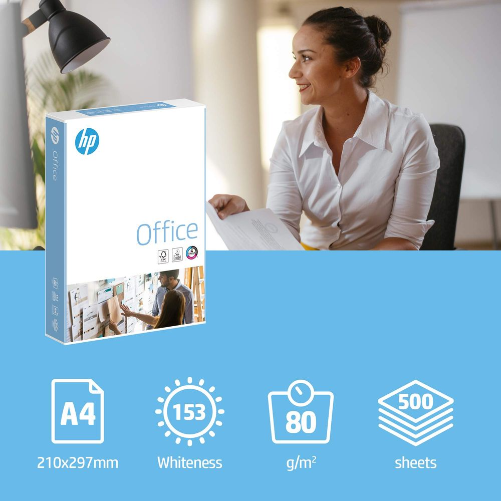 Paquete de papel HP Office A4, 80g/m², 500 hojas, 153 blancura.