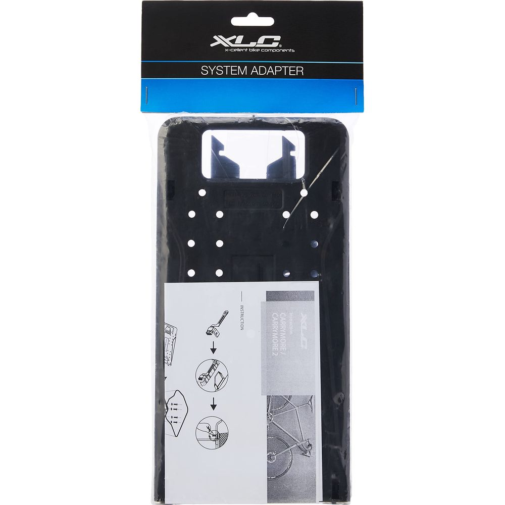 Czarny adapter systemowy XLC z instrukcją i schematami montażu.