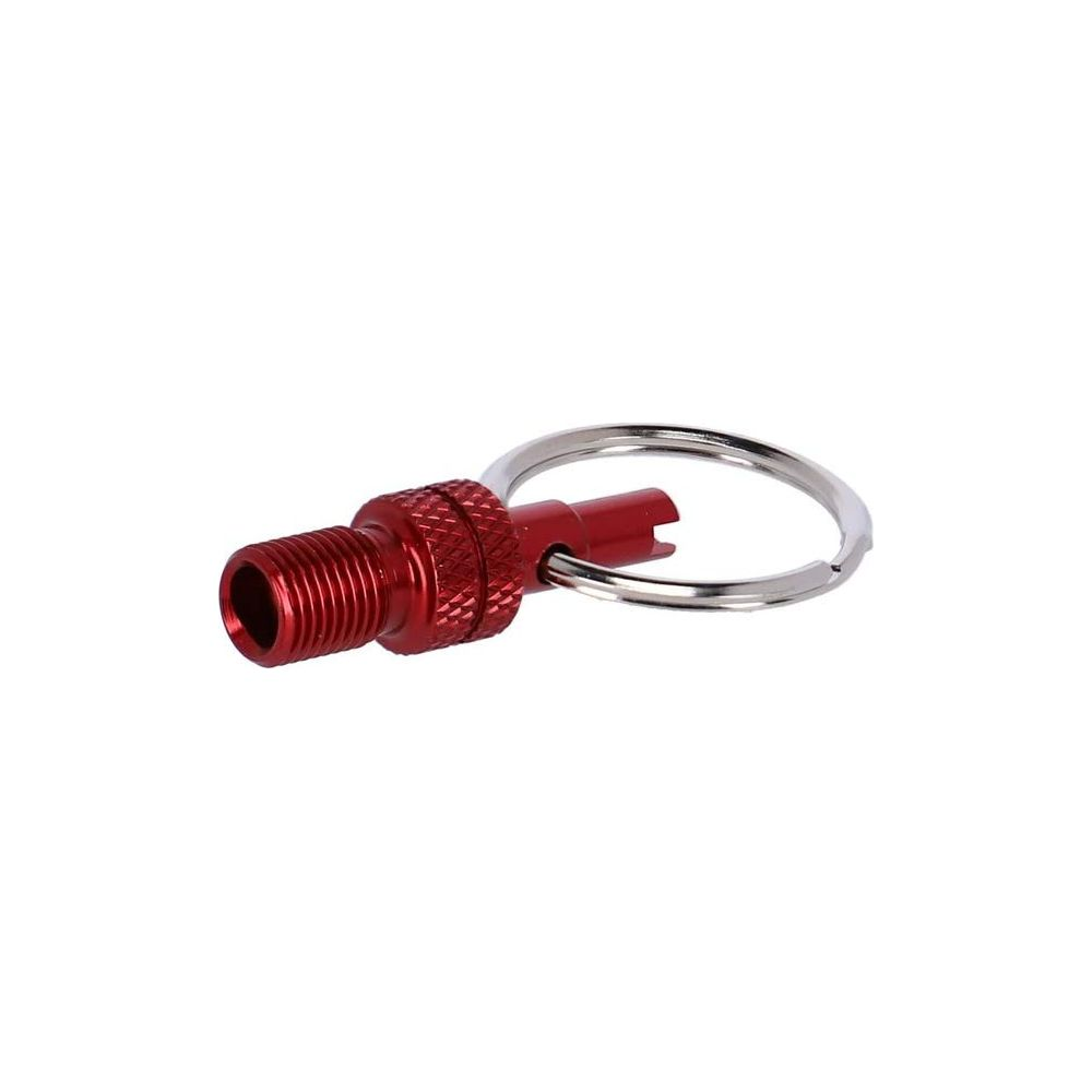 Roter Reifenventilkern-Entferner mit Schlüsselring.
