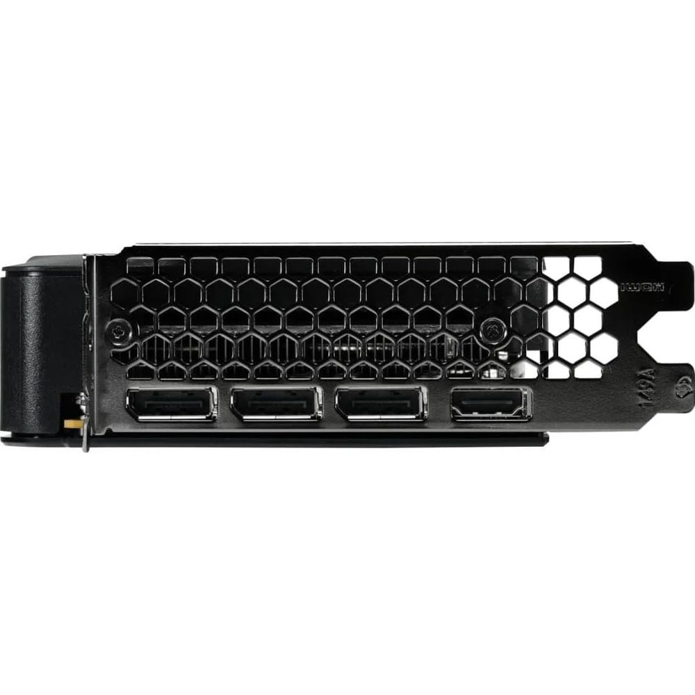 Parte trasera de una tarjeta gráfica con conectores HDMI y DisplayPort.