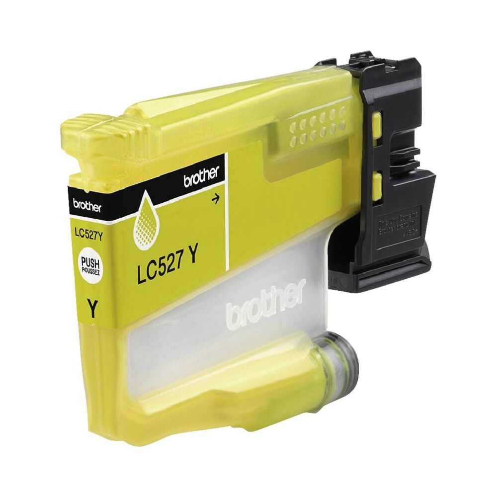 Gele Brother LC527Y inktcartridge met zwarte connector.