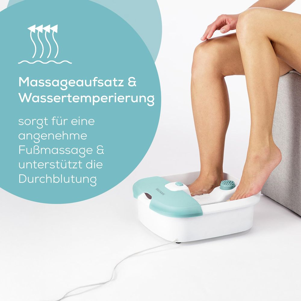 Bain de pieds avec embout de massage et réchauffement de l'eau pour favoriser la circulation.