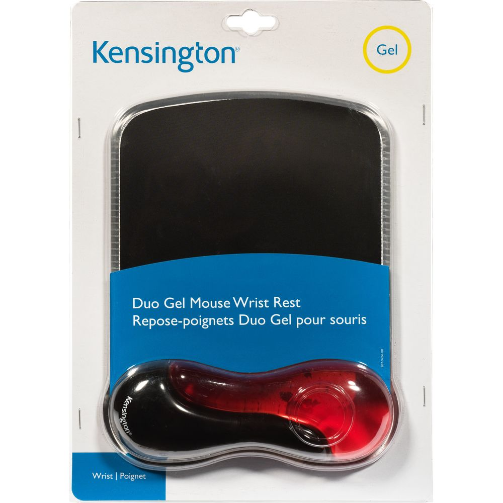 Reposamuñecas Kensington Duo Gel para ratón con almohadilla negra y gel rojo.