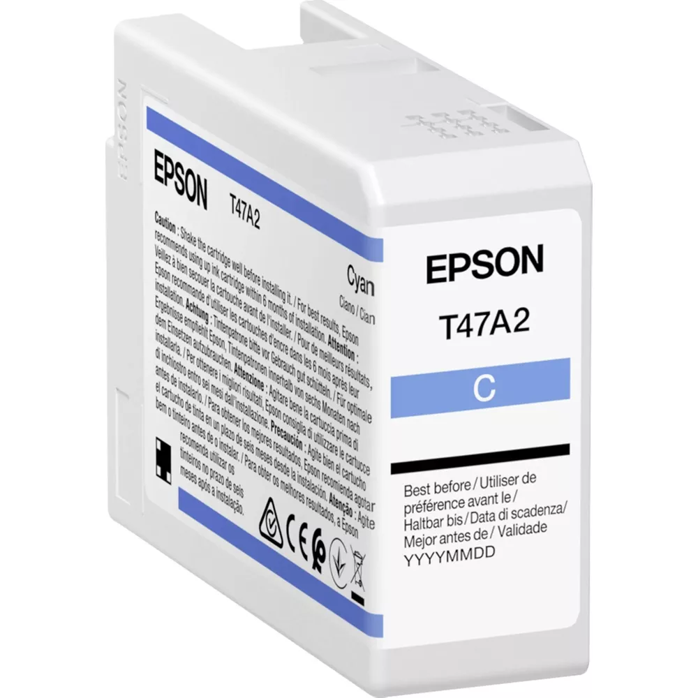 Tusz Epson T47A2 Cyan z instrukcją instalacji i datą ważności.