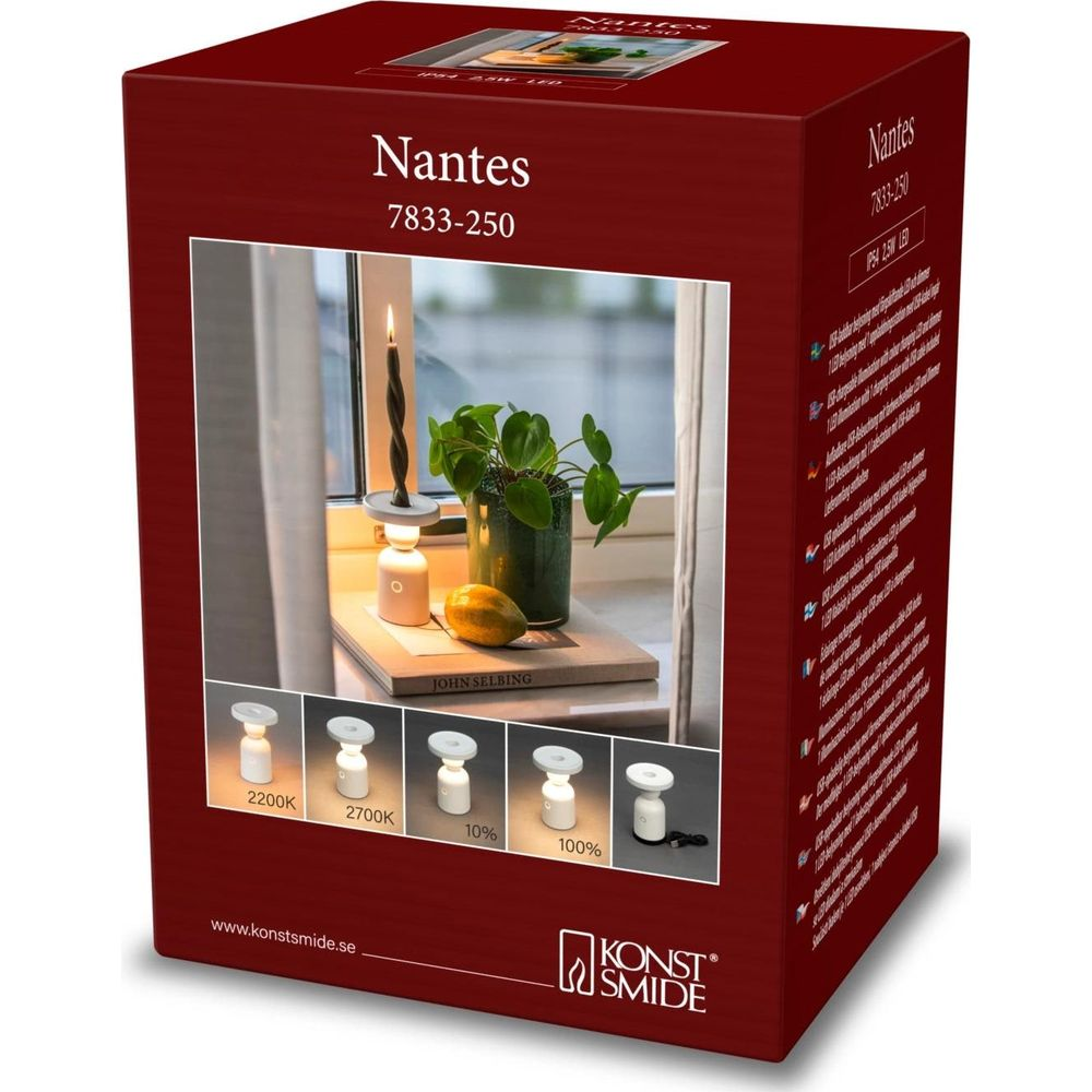 Verpackung für eine Lampe mit Kerze, Pflanze und Früchten darauf abgebildet.