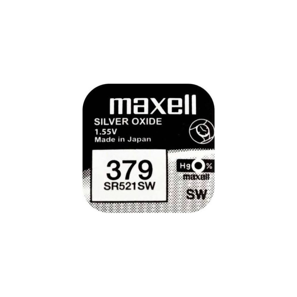 Batteria Maxell 379 SR521SW ossido d'argento, 1,55V, Made in Japan.