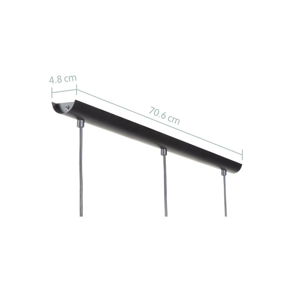 Lampada a sospensione nera con misure 4,8 cm e 70,6 cm.