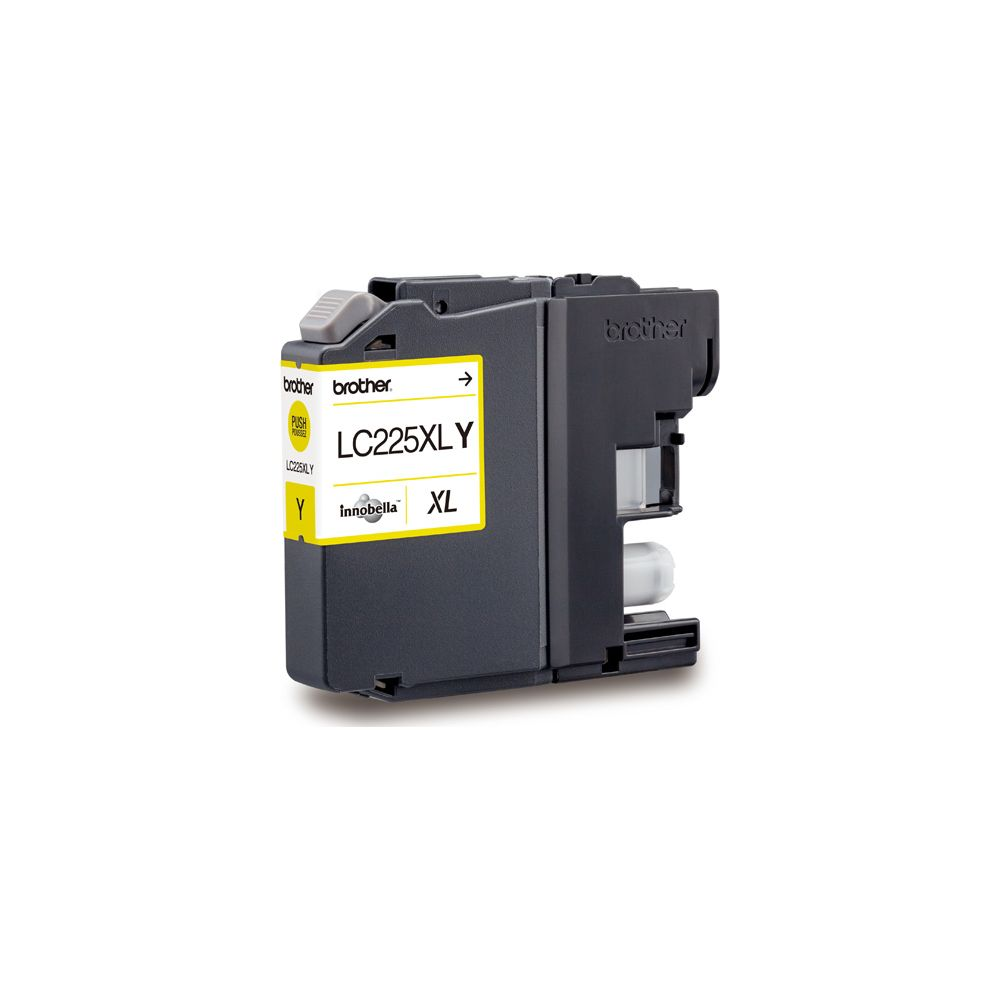 Yellow Brother LC225XLY XL ink cartridge with 'PUSH' label.