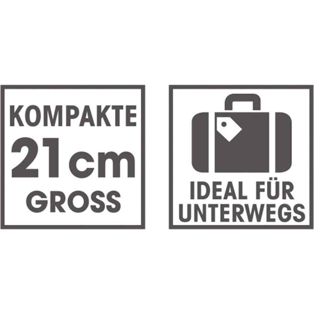 Kompakte Größe 21 cm, ideal für unterwegs.
