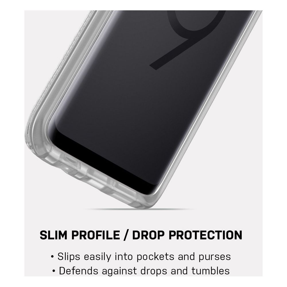 Przezroczyste etui na telefon chroni smartfon z czarnym ekranem.