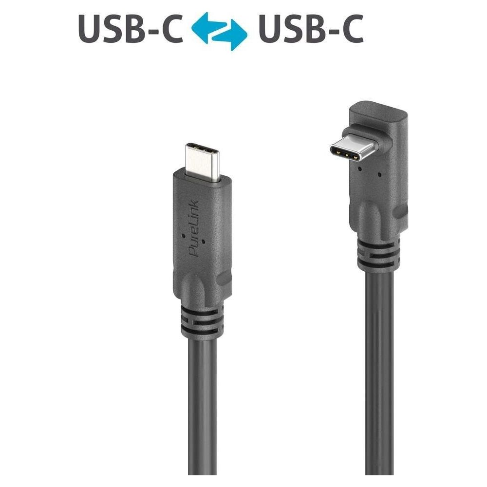 Due cavi USB-C grigi, uno con testo 'PureLink' e uno con spina angolata.
