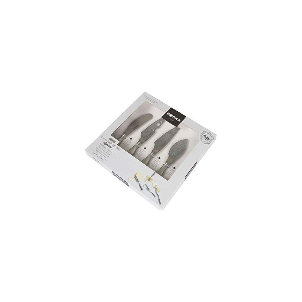 A set of four Boska mini cheese knives in packaging.