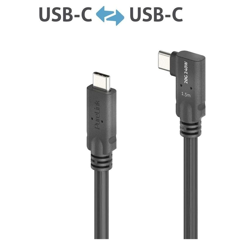 Zwei USB-C-Kabel mit unterschiedlichen Anschlüssen. Eines gerade, eines abgewinkelt.