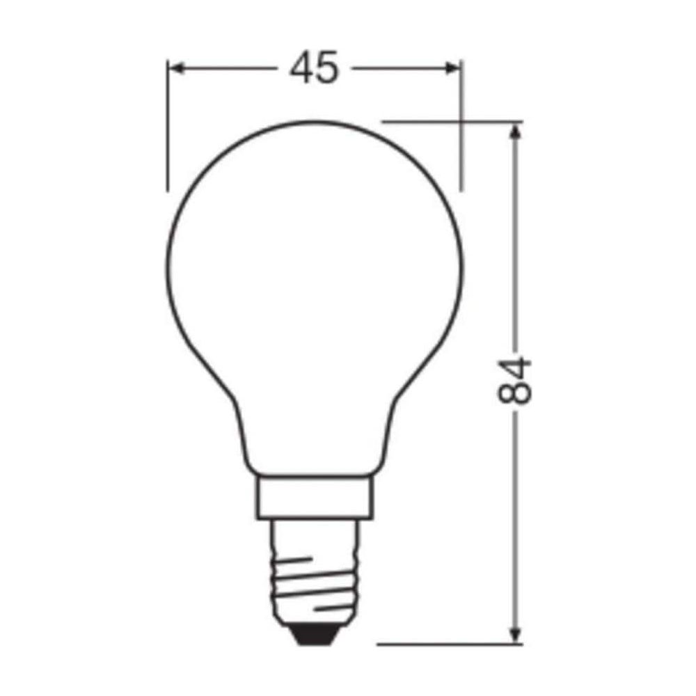 Schema di una lampadina con dimensioni 45x84 mm.